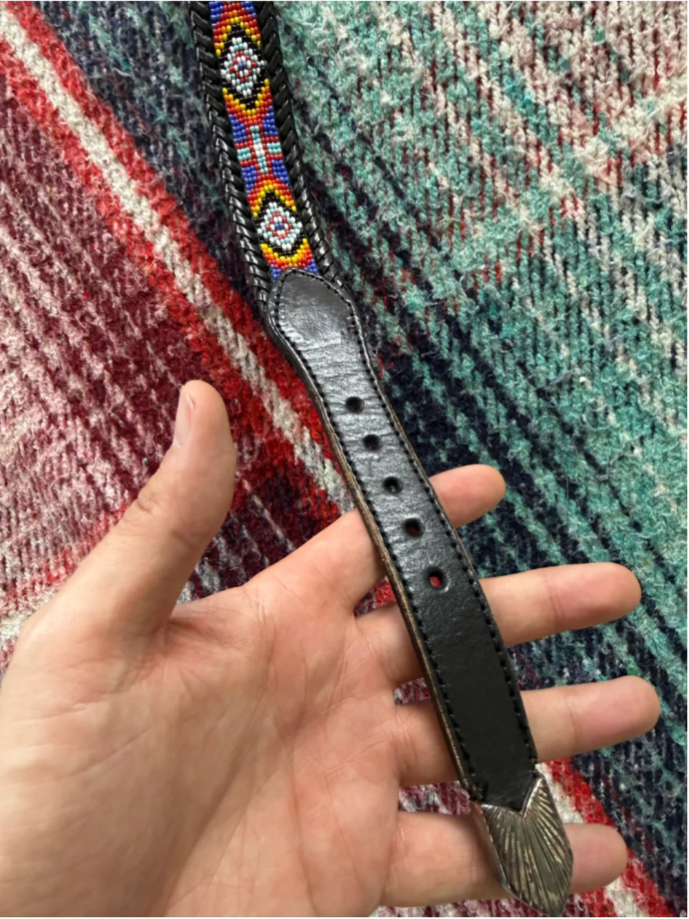 Vintage Black Beaded Western Belt 28